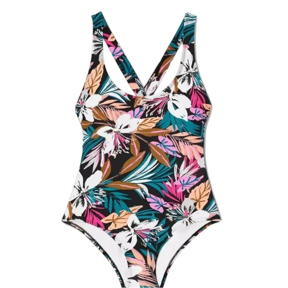 Kona Sol Women's Twist-Back Tropical Floral One Piece Swimsuit